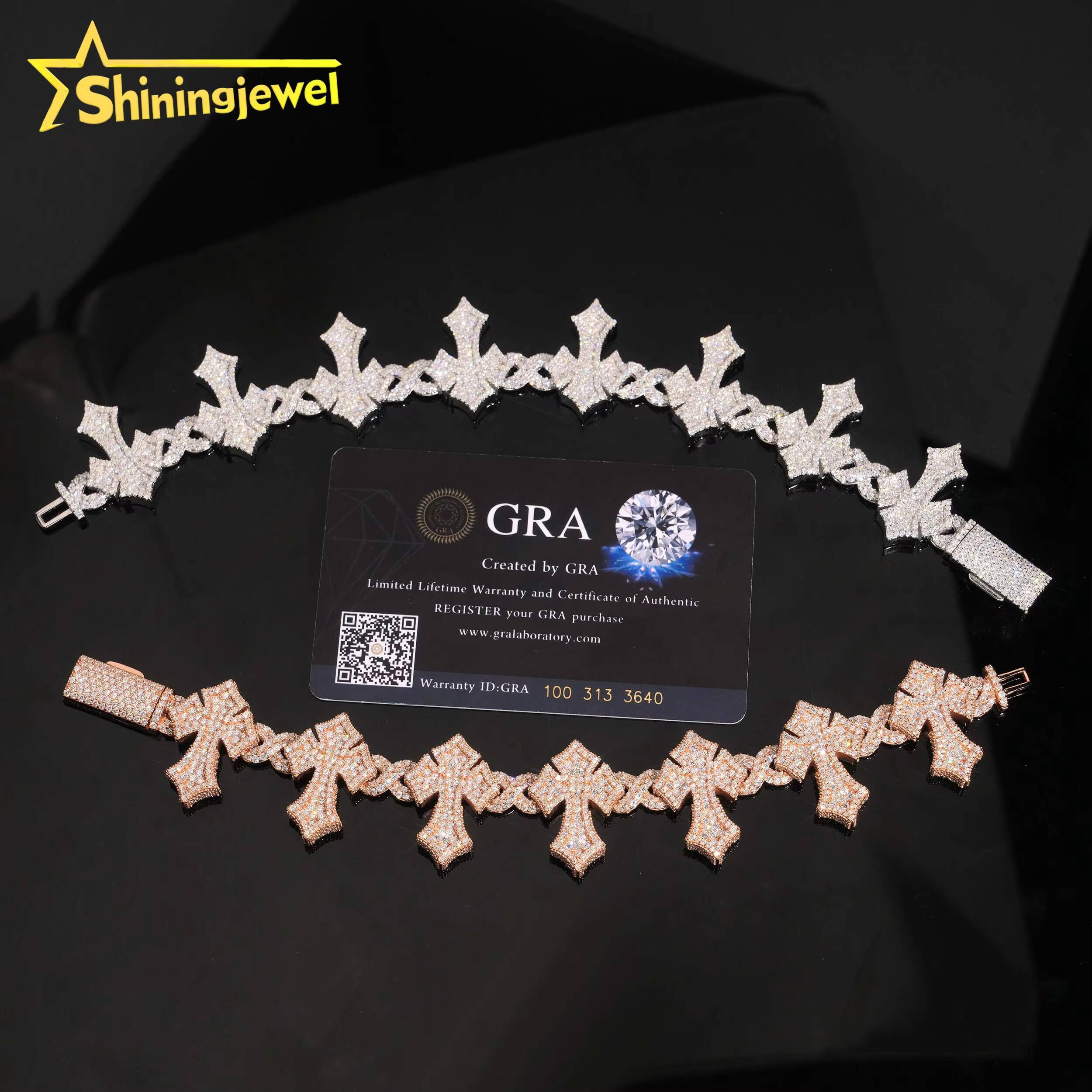 Iced Out 925 Silver Bracelet Hip Hop Jewelry Fine Men Cross Style D VVS Moissanite Cuban Link Bracelet GRA Certificated Designer's style