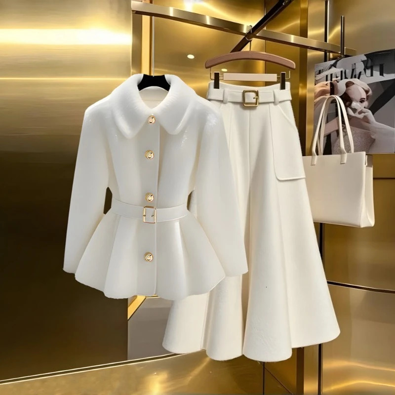 Autumn Winter Allmatch Coat Women Fashion Subcultural American Midlength Loose Skirts Two Piece Sets 251028