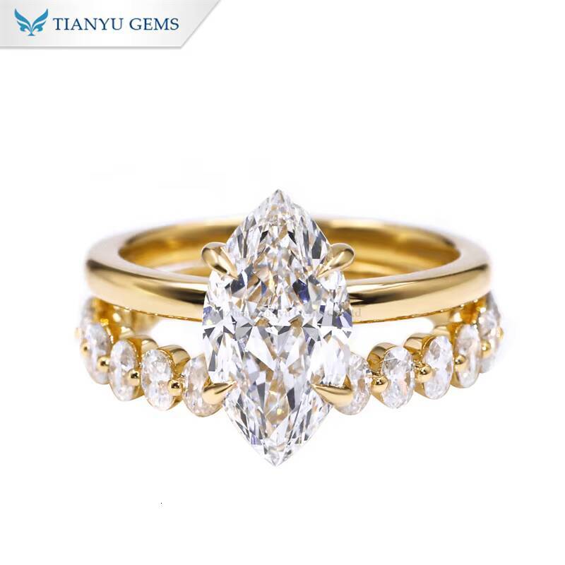Tianyu 65x13mm Marquise Cut Moissanite Diamond Sparkling Rings 14K 18K 10K Solid Gold Oal Wedding Band Bridal Ring Sets