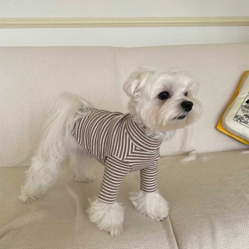 Coffee Strips Pet Dog Clothes for Chihuahua High Collar Autumn Warm Cat Sweatshirt Overalls Soft Velvet Cat Puppy Bottom T Shirt C251030