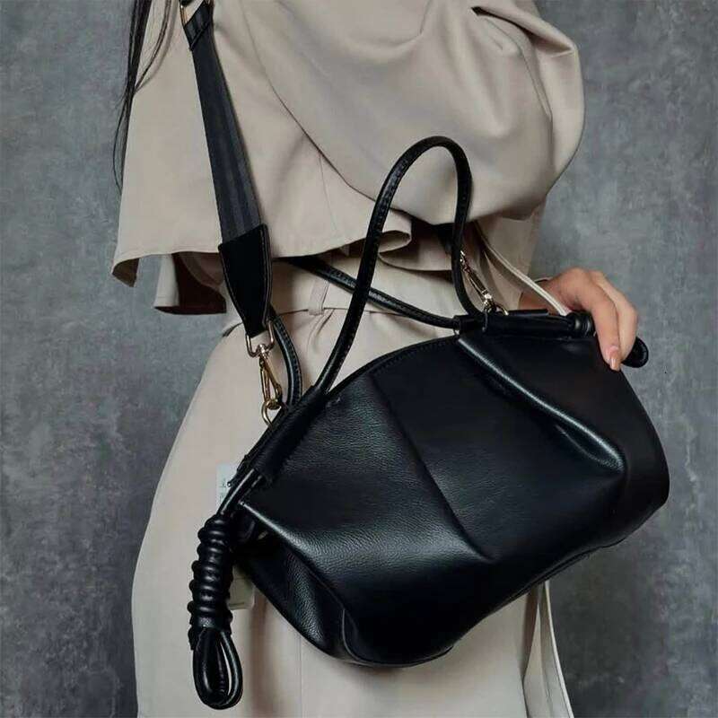 Brand Cloud Dumpling Drawstring Design Women's Adjustable Shoulder Strap Crossbody Handbag Textured Underarm Bag