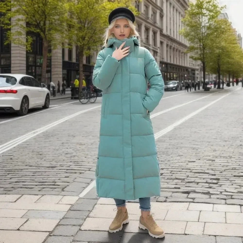 Cotton Coat Long Parka Coat Jacket Women Autumn Winter Thick Warm Coats Woven Block Trend Hooded White Down Parkas 251030