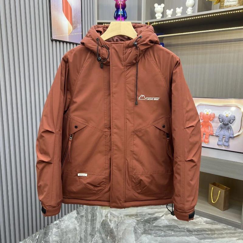 Men's Down Hooded White Duck Jacket Outdoor Multi-Functional Workwear Thick Warm Solid Color Coat Windproof Mountaineering