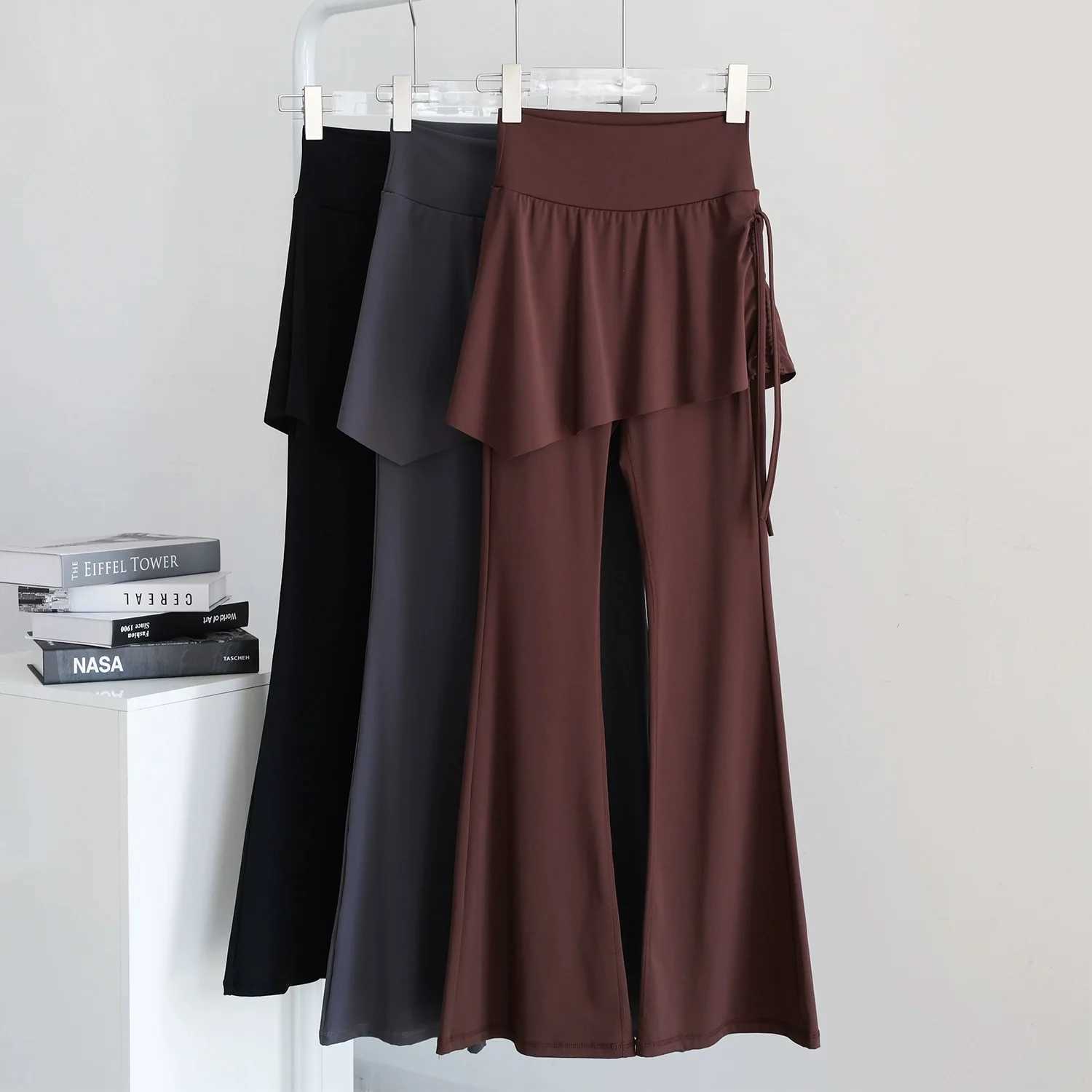 Fake TwoPiece Pantskirt Yoga Flared Pants Womens SheerLook Drawstring HighWaist ButtLifting Sports Fitness Pants for Women J251030