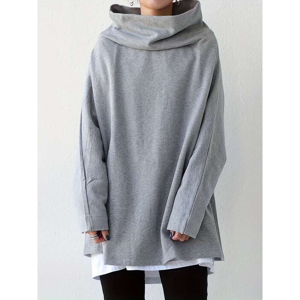Women S Oversize Simple Tops New Fashion Casual Solid Color High Neck Long Sleeve T Shirt