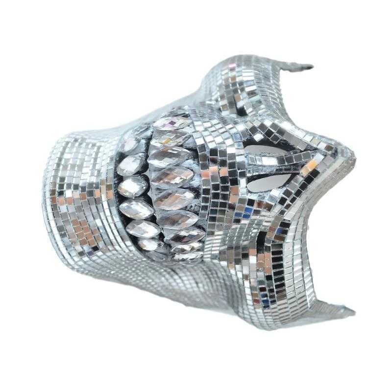 Crystal Skull Half Face Mask Dress Accessory Suitable for Halloween and Costume Parties with Reflective Disco DesignsW251029