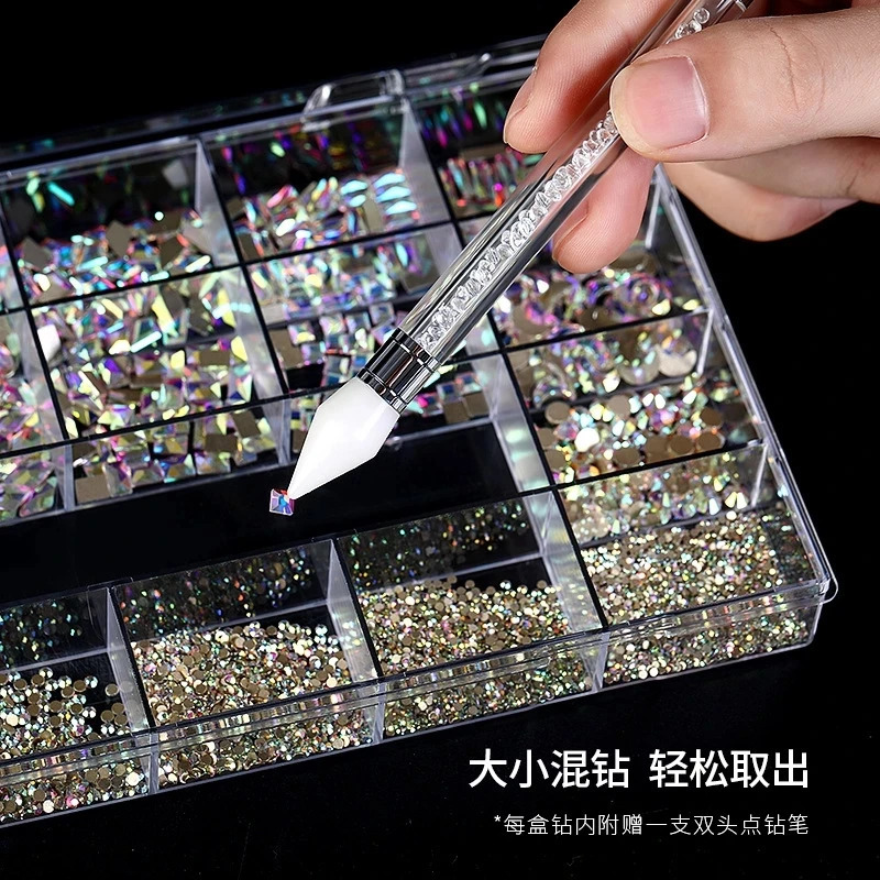 3100PCS White Pink AB Nail Art Rhinestones Crystals Set Kit Gems 3D Diamond Decoration Manicure 21 Shape 1PCS Pick Up Pen 251027