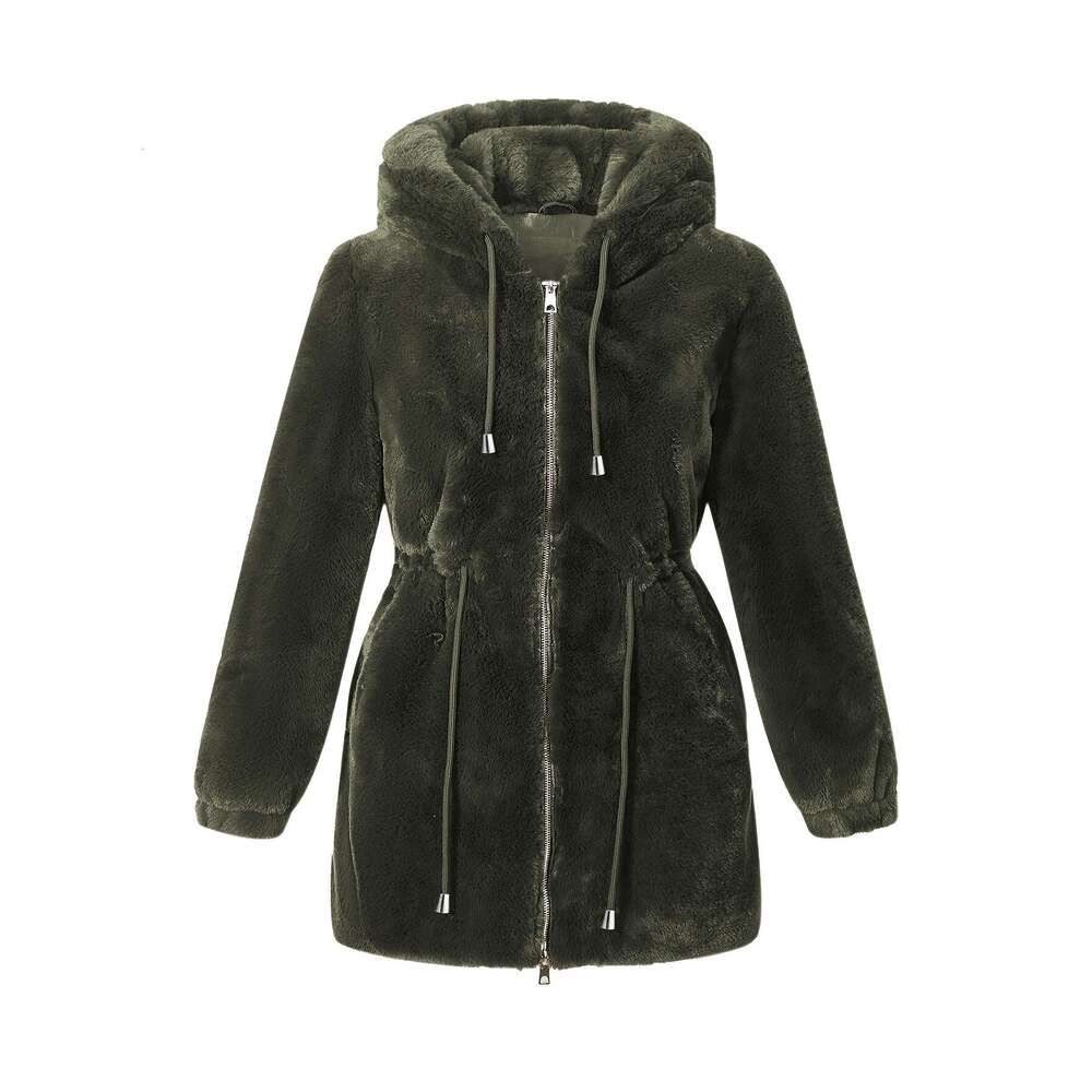 Women S Elegant Cream Faux Fur Hooded Jacket Casual Fall Winter Outerwear With Drawstring Waist And Zipper Pockets