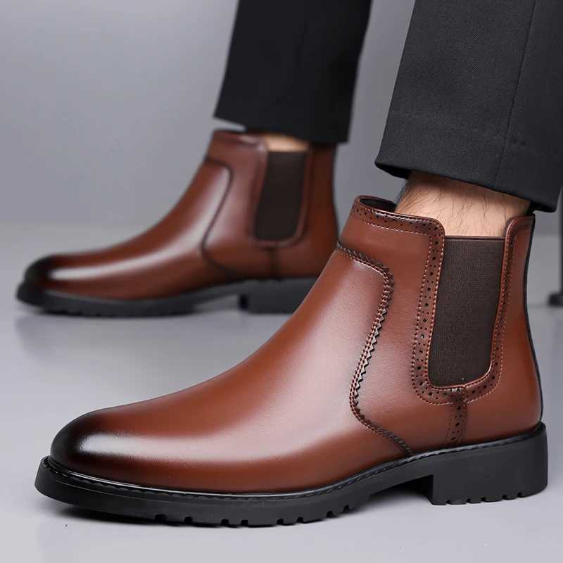 Fall Mens Fashionable Casual Leather Boots Slipon Short Boots with Antislip and Wearresistant Features Chelsea Boots Z251029