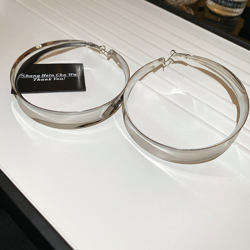 Sier Needle Exaggerated High-End Sense Plain Fashionable Elegant Stud Hoop Light Temperament Earrings for Women