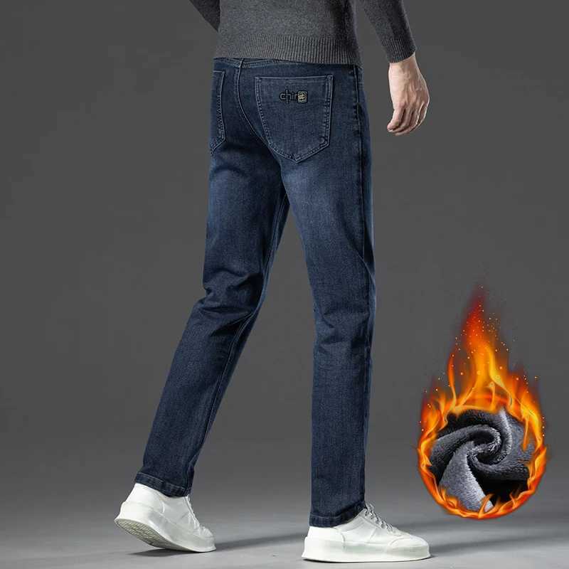 Winter Fleece Warm Mens Jeans Straight Stretch Classic Business Casual Thicken Denim Trousers Washed Fashion Velvet Male Pants J251030