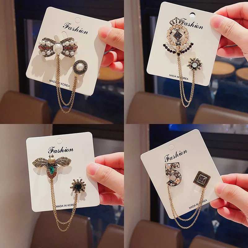 SHMIK Vintage Bee 5 Number Chains Crsytal Brooches Badges For Women Lady Classic Rhinestone Koorean Style Corsage Womens Pins Y251029