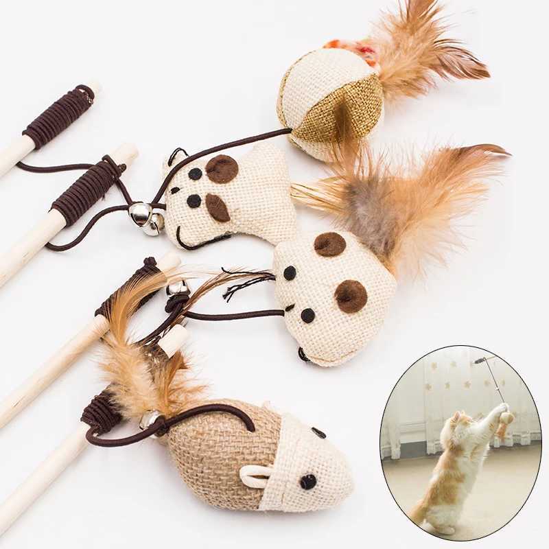 Funny Pet Cat Toys Interactive Cat Teaser with Feather 40CM Wooden Stick Mice Fish Chick Katten Speelgoed chats Pet Accessories S251029{category}
