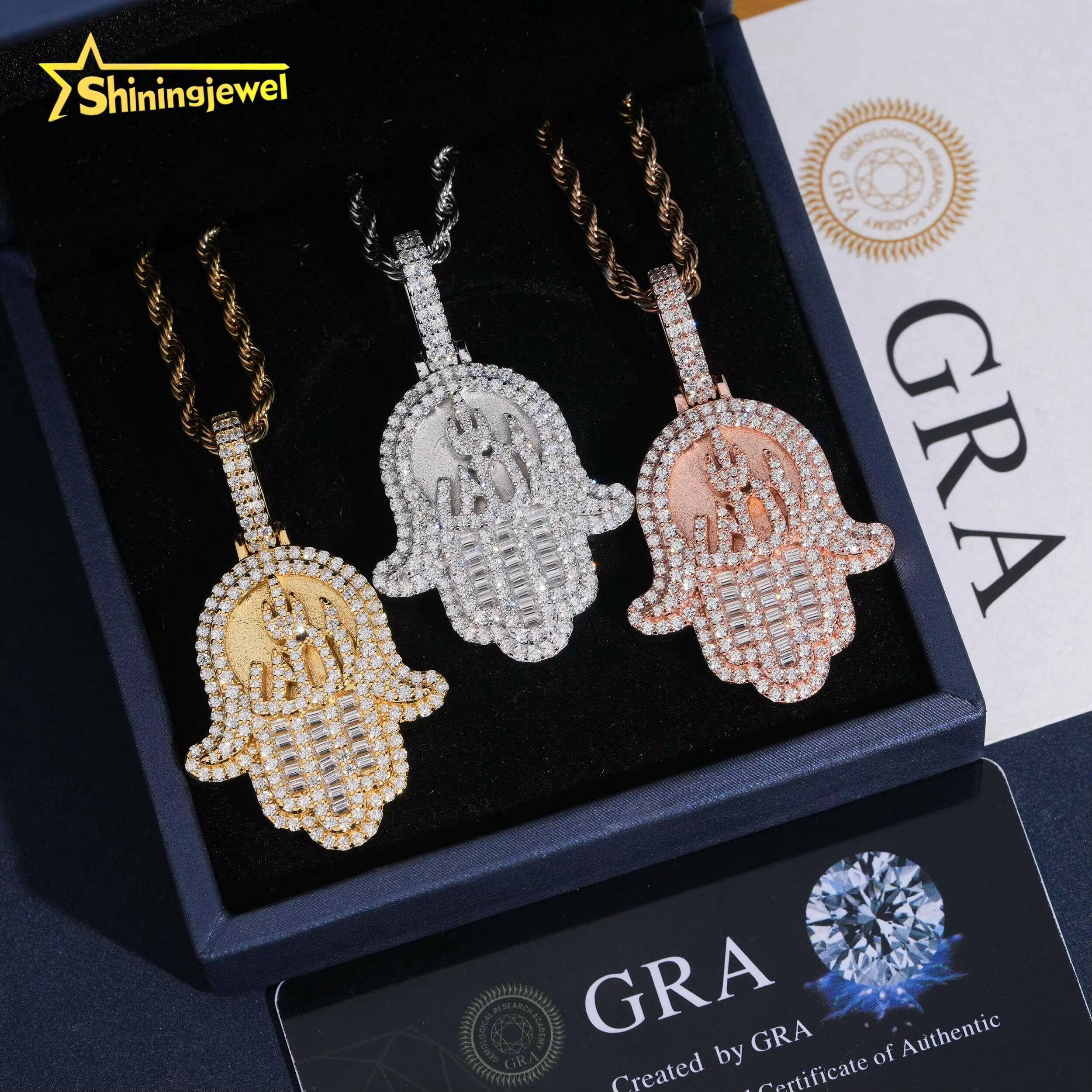 Classic 925 Silver Moissanite Hip Hop Jewelry Custom Iced Out Pendant VVS D Moissanite Diamond Hamsa Alllah Charm Pendant Designer's style