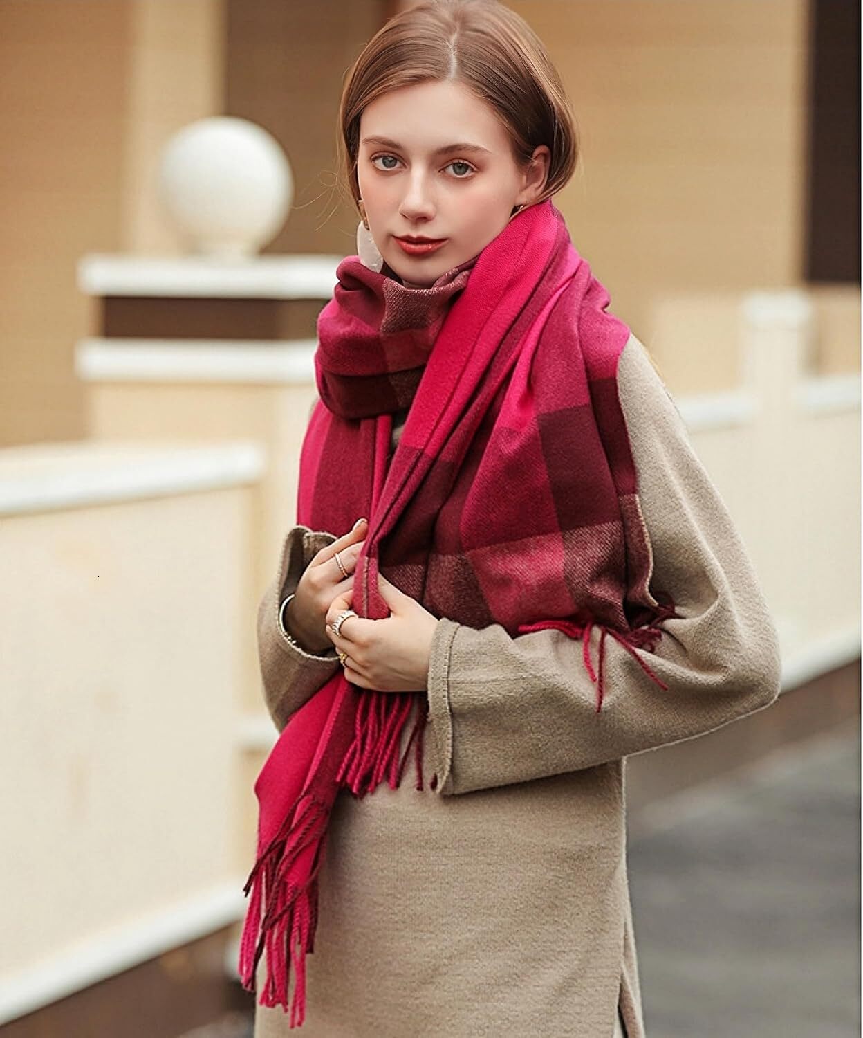 Custom Christmas gifts Women's Fashion Scarves Long Cashmere Like Shawl Winter Warm Knit Large Tassel Plaid Scarf