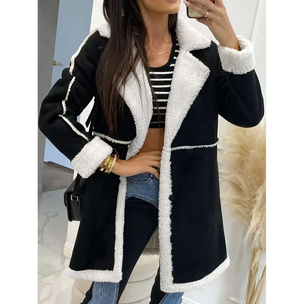 New Women S Mid Length Plush Coat Loose Casual Top Thickened Composite Fleece For Warmth