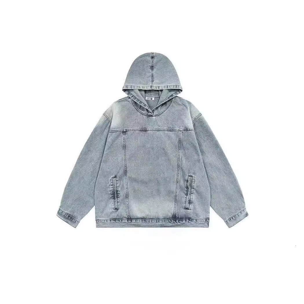Washed Vintage Denim Hooded Loose Sweatshirt Jacket Trendy Hooded Jacket For Jacket Men Men And Designer Jacket Women High Street Loose Stylish Jacket