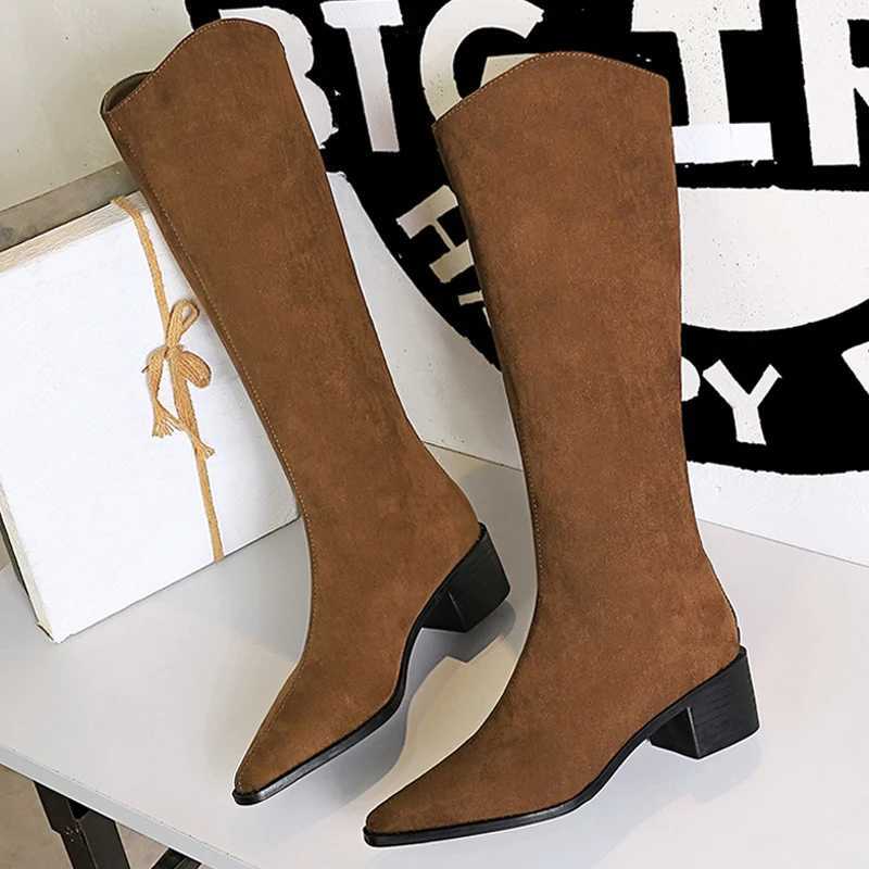 BIGTREE Shoe Women kneehigh boots Suede Knight Boots Women shoes Rear zipper High boots Thick Heel Autumn winter boots Mid heel Z251029