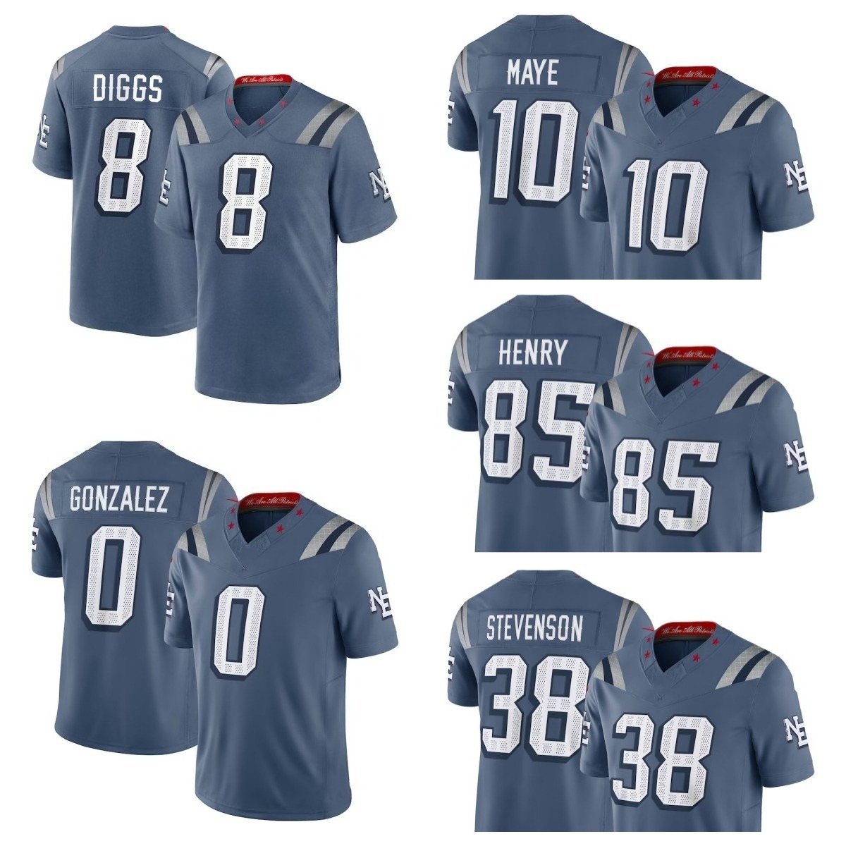 NFL Patriots Drake Maye Christian Gonzalez Hunter Henry Rhamondre Stevenson Stefon Diggs 2025 Rivalries Collection Limited Jersey