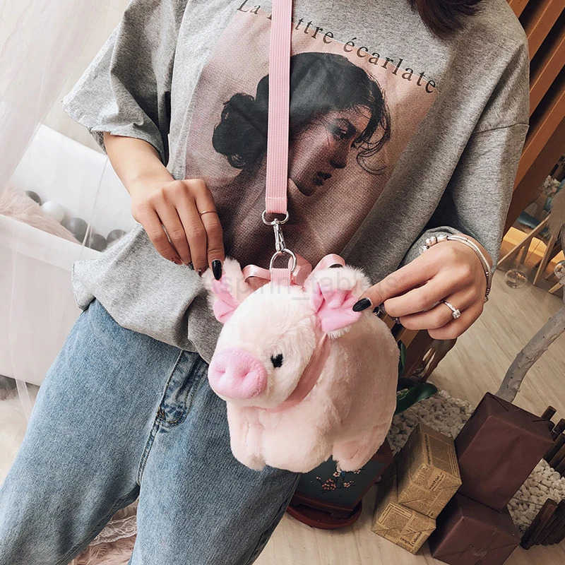 Pink Piglet Plush Bag Korean Large Capacity Lady Shoulder Bag Ins Cute Doll Messenger Bag Handbags Crossbody M251030