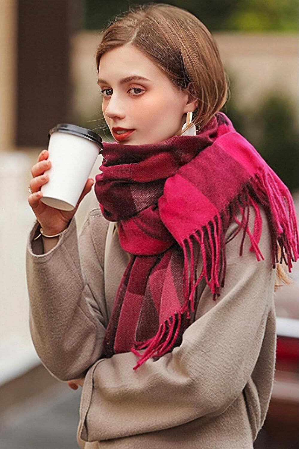 Custom Christmas gifts Women's Fashion Scarves Long Cashmere Like Shawl Winter Warm Knit Large Tassel Plaid Scarf