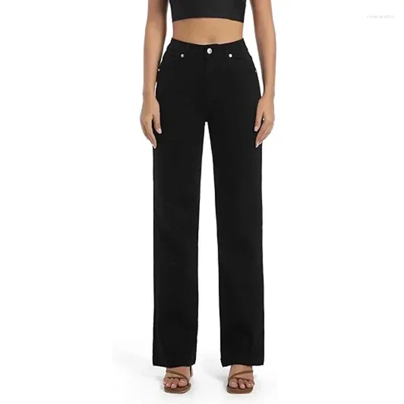 Women's Jeans Girls Casual Fashion Straight Leg Female Slim Thin High Waisted Stretch Denim Pants Women Solid Loose Comfortable Trousers Z260313