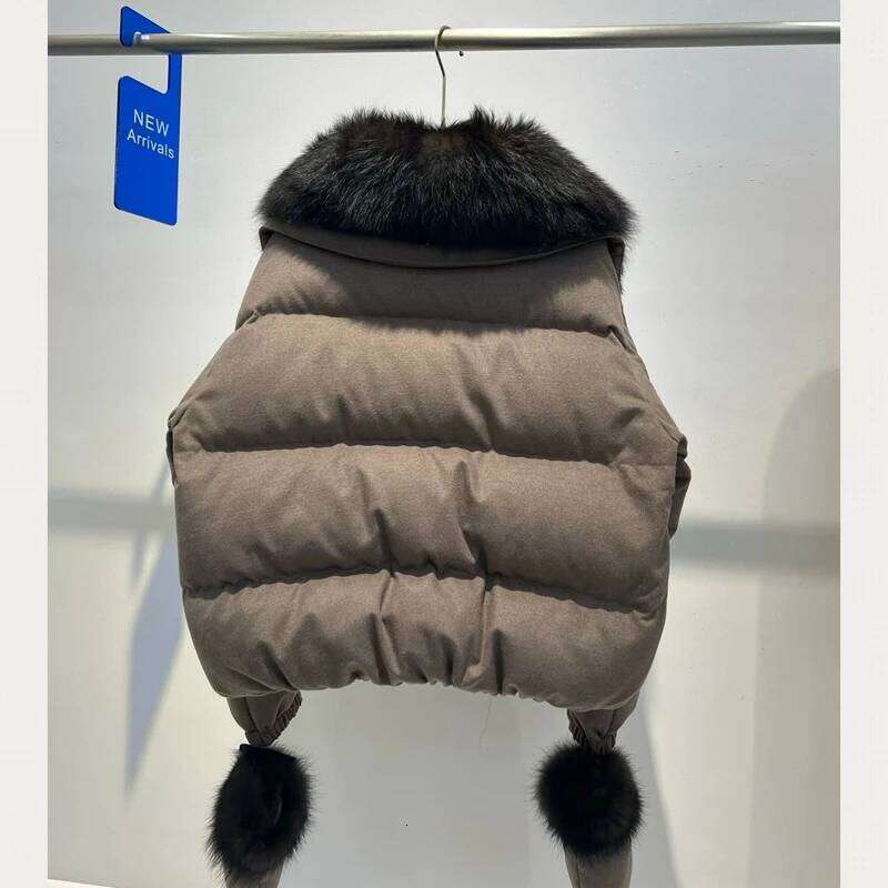 Women Cashmere Coat Filling Goose Down Overcoat Natural Fox Fur Jacket Soft Coats Designer Women