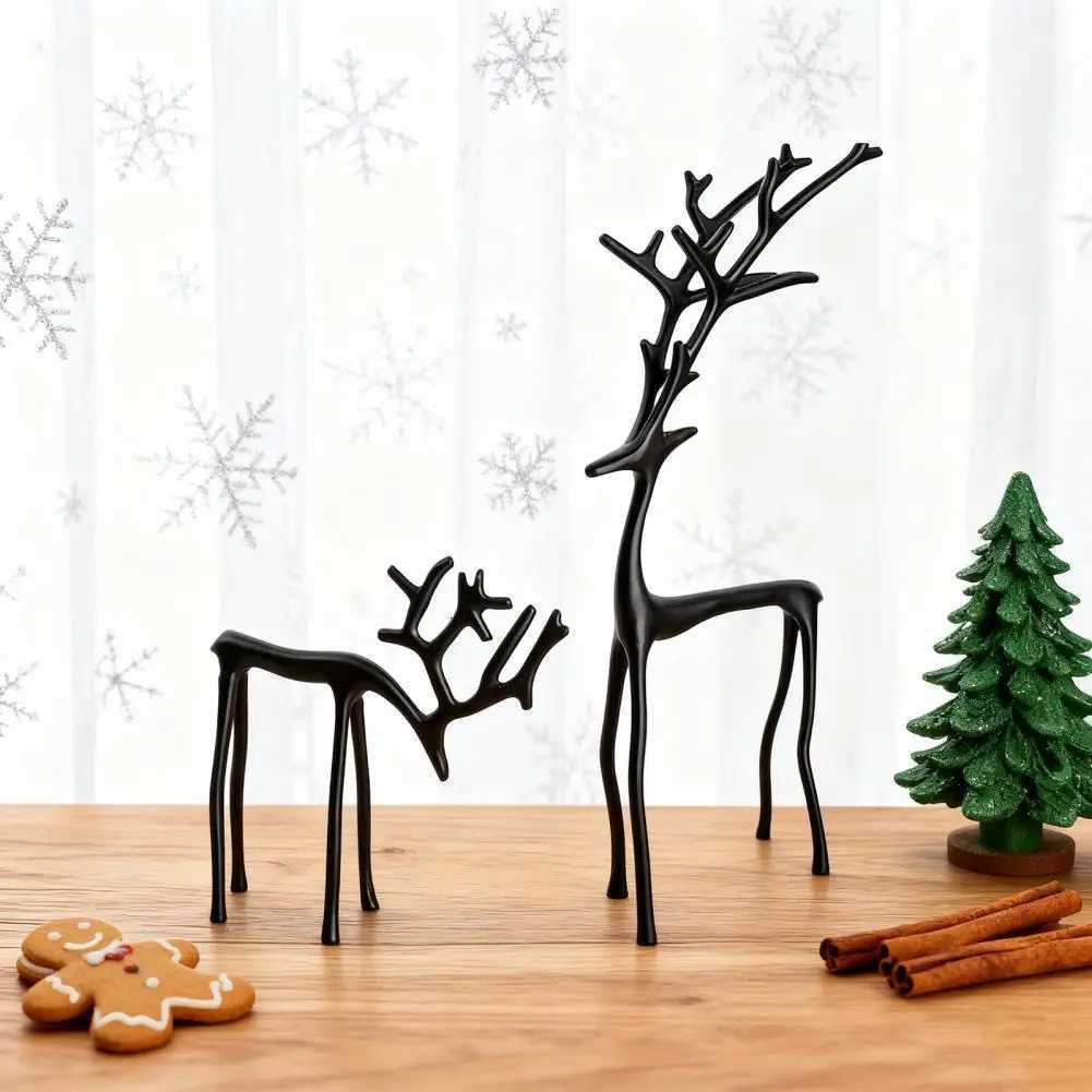 Black Reindeer Christmas Ornament Lightweight Metal Figurine Xmas Decoration Home Table Centerpiece Office Decor C251030