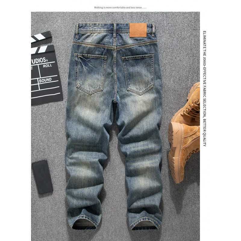 Spring and summer trendy loose straight tube retro jeans for men with ripped holes patch splicing and patchwork denim pants J251030