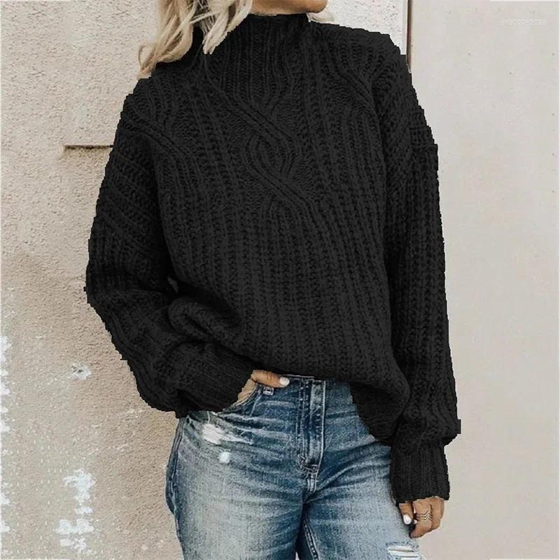 Women's Sweaters Pullover Autumn Winter Fashion Ladies Solid Color Sweater 2025 High Neck Twist Knit Long Sleevec