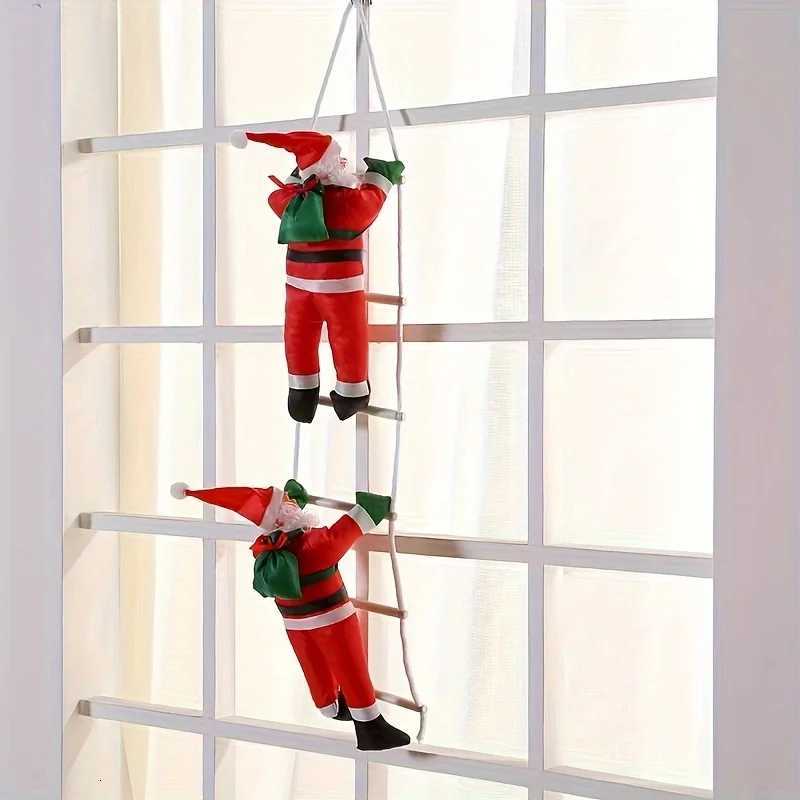 Decoration of Santa Claus on Ladders Wall Hanging Polyethylene Santa Claus Statue Festival Party Prop No Battery Required C251030