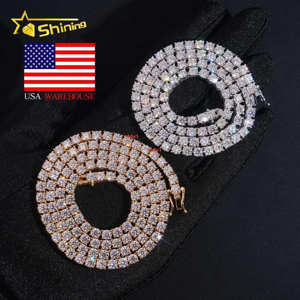Hip Hop Classic Factory Price Top Quality 925 Silver 4mm VVS Moissanite Diamond Tennis Chain Designer's style