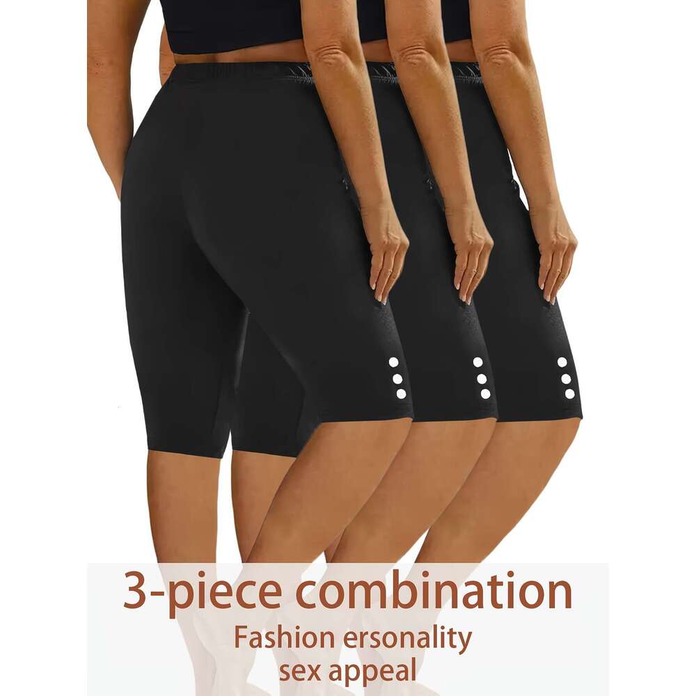 3pcs Casual Sport Leggings Athleisure Wear, Workout Classic Fit, Solid Color, High Elasticity, Stretch Fabric, Multipack Training Shorts, Fiess Enthus