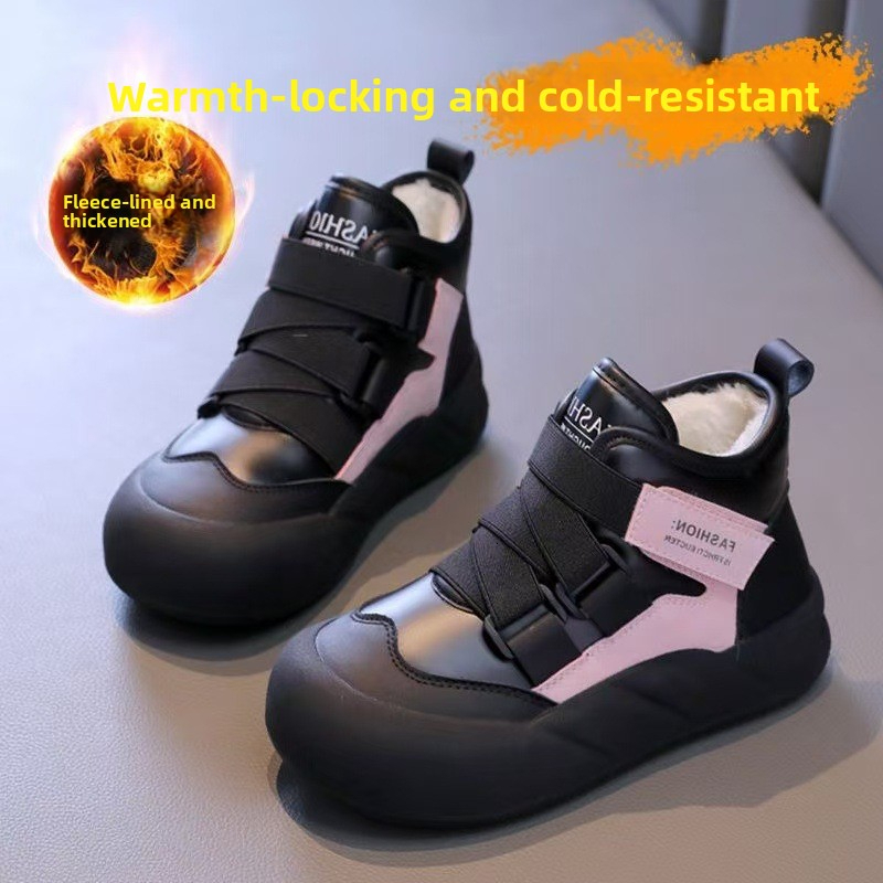 New girls' snow boots, winter children's wool lined warm cotton shoes, plus size girls' fashionable cotton boots, trendy designer shoes