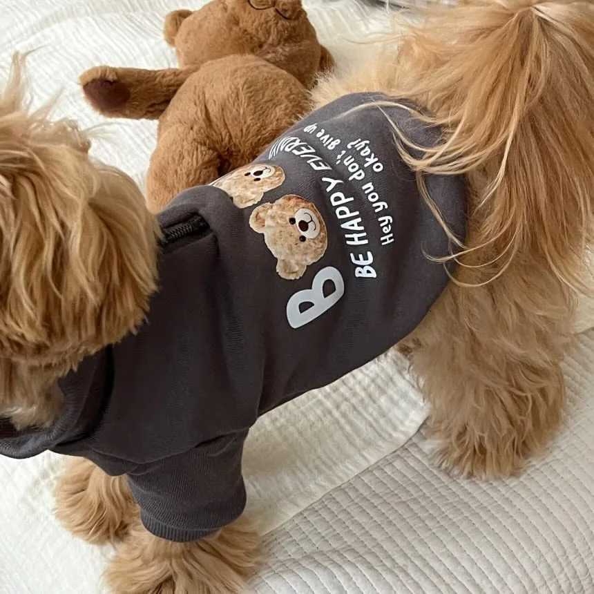 Pet Dog Warm Clothing Teddy FleeceLined Sweatshirt Bichon FallWinter Pullover Schnauzer Cartoon Print TwoLegged Clothes C251030