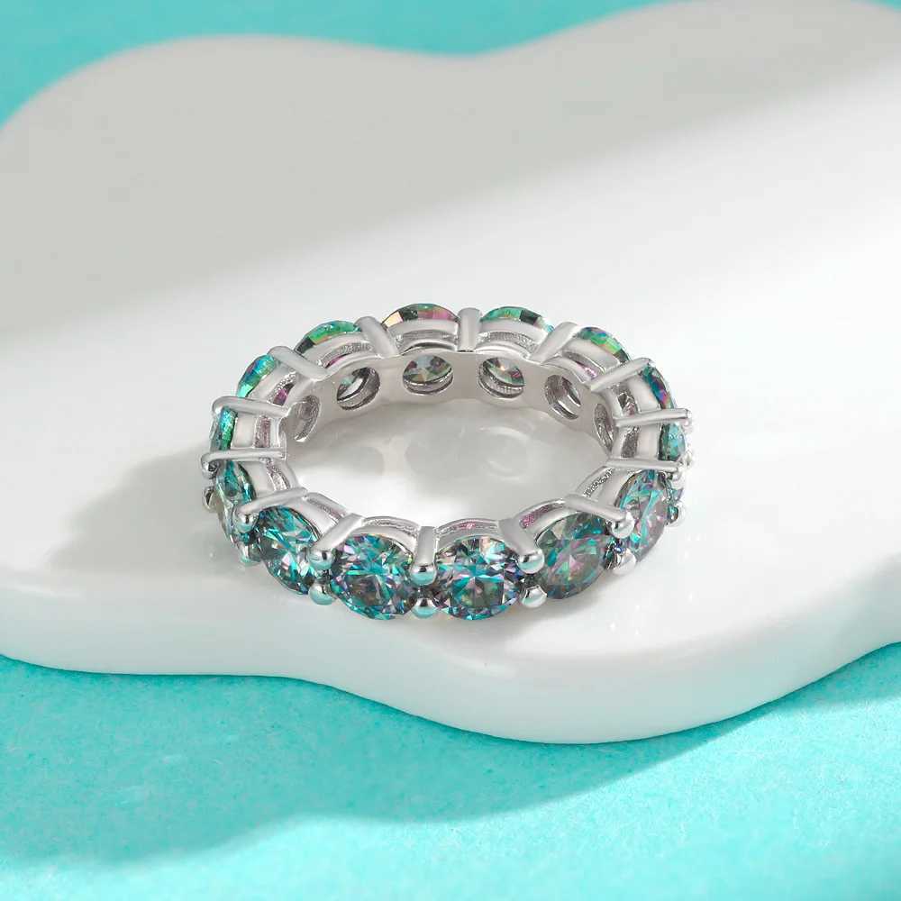 S925 sterling silver platinum plated 50 points full circle colored moissanite ring women full diamond ring birthday giftW251030