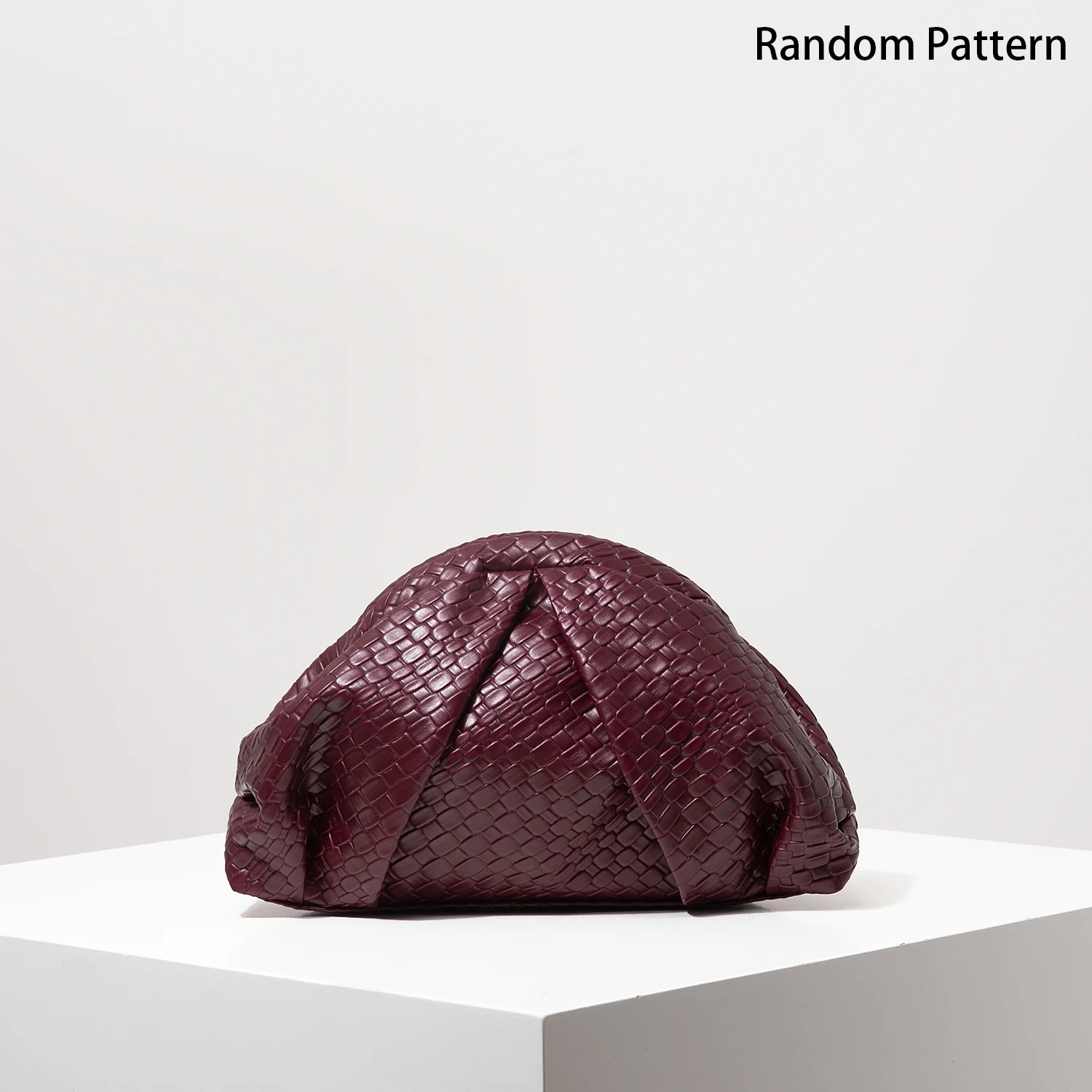 Vintage Artificial Leather Woven Pattern Clutch BagBurgundy PurseProm Dresses for WomenShell BagRuched Clouds Bag 251030
