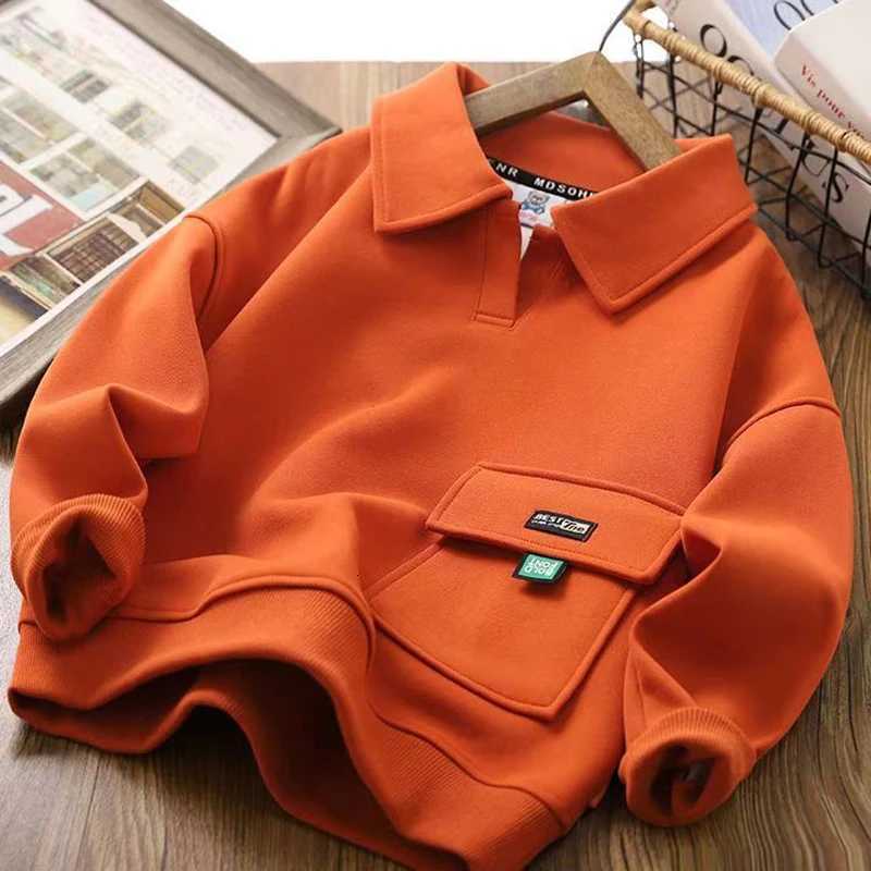 4 5 6 8 10 12 14 Years Boys Hoodies Autumn Spring New Solid Color Lapel Long Sleeve Sweatshirt For Teen Boys Casual PulloverT251030