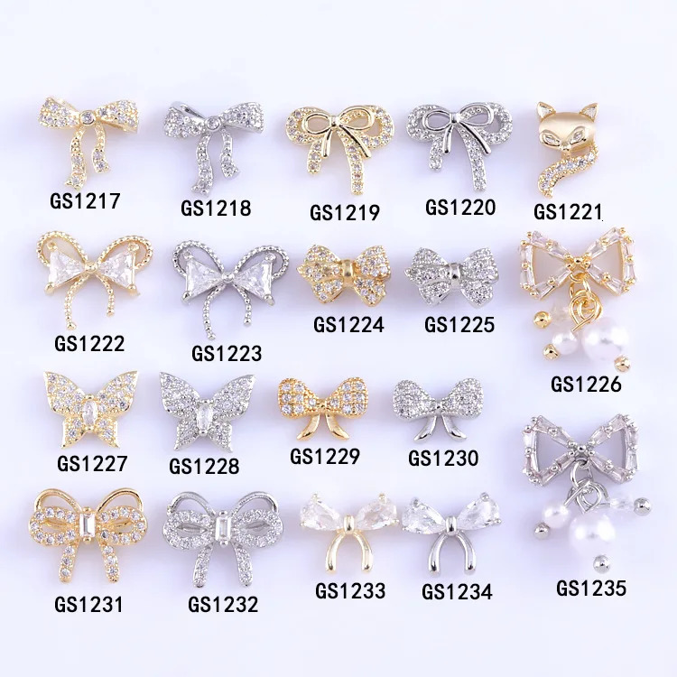 10pcs Nail Art Jewelry Rhinestones Net Red Butterfly Zircon Bow Nail Sticker Diamond Real Gold Electroplating Decorations 251027