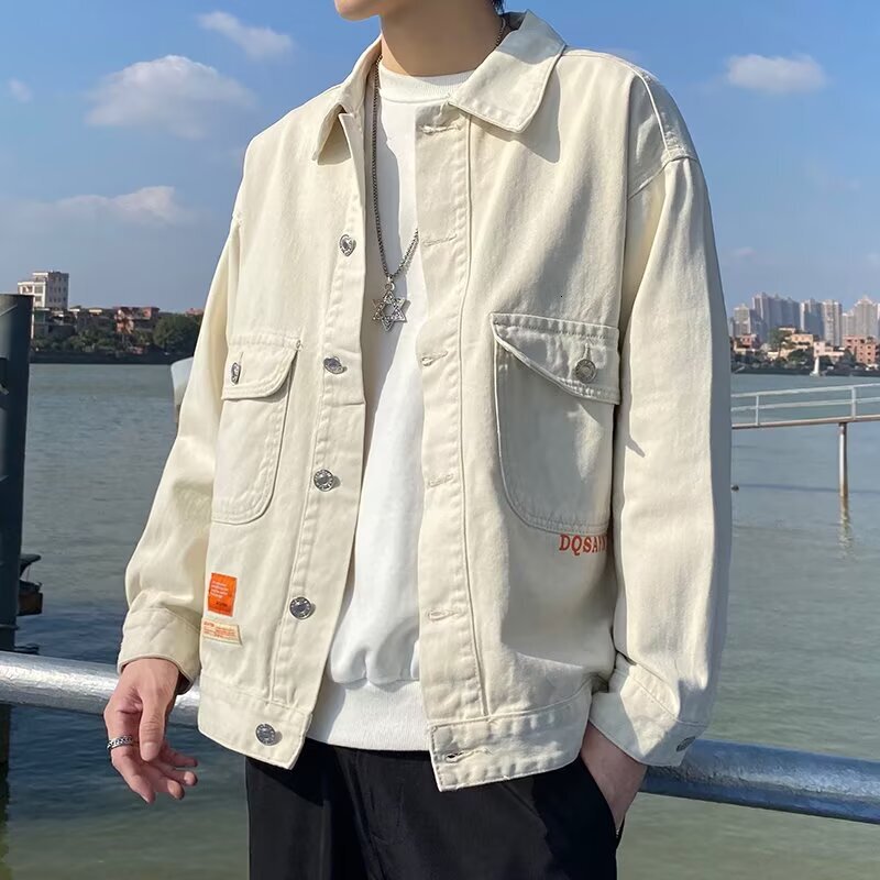 Autumn Men's Designer Coat Printed Denim Jacket Trendy Loose American Style Versatile Casual Workwear Cool Brand Coat