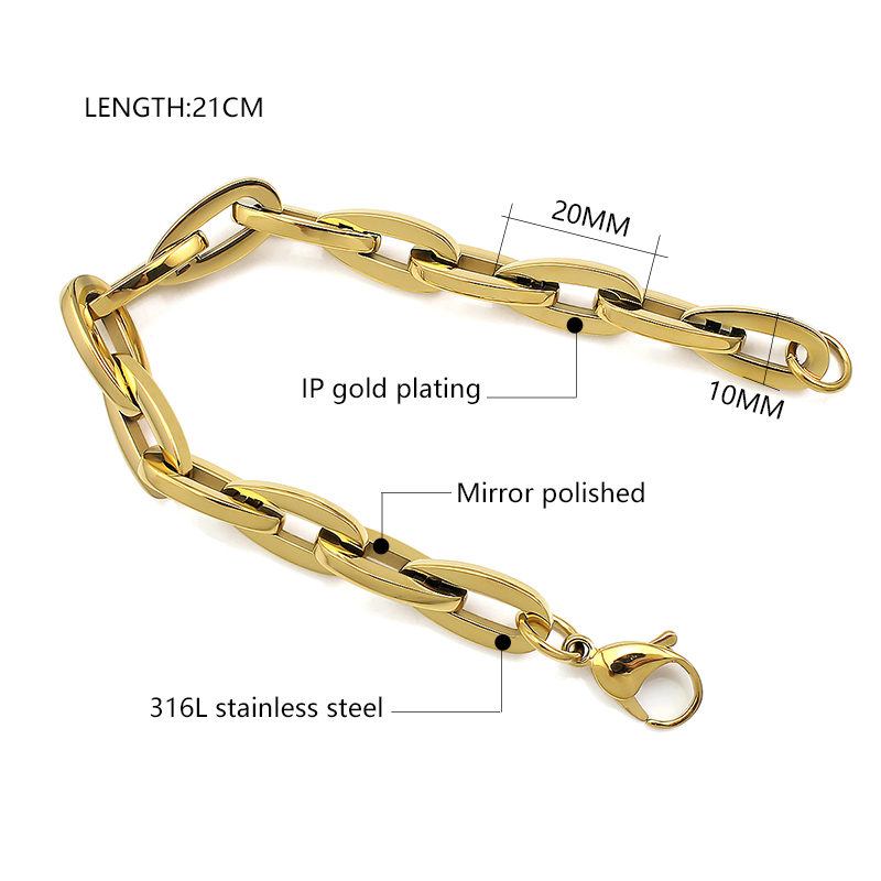 Thick Chunky Links Gold Plated Bracelet and Necklace for Men | Durable Stainless Steel Chains Accessory Collection