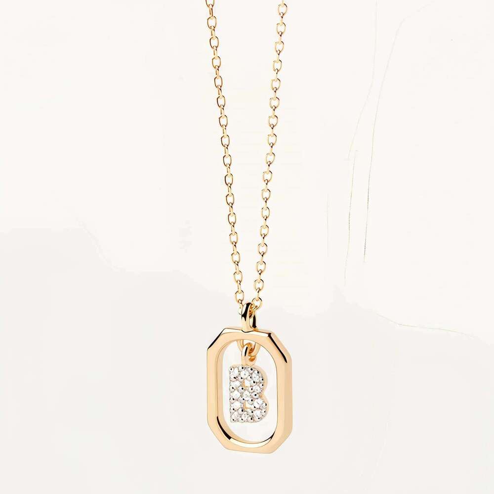 Spanish PD Hot-Selling Sier Women's 26 Mini Micro-Inlaid Full Dia Gold Letter Necklace H Pendant