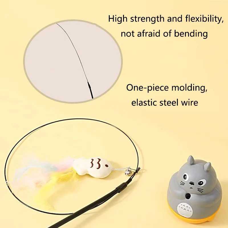 New cat funny cat stick steel wire long pole feather cute cat toy kitten fishing rotating selfpleasure relief pet toy S251029{category}