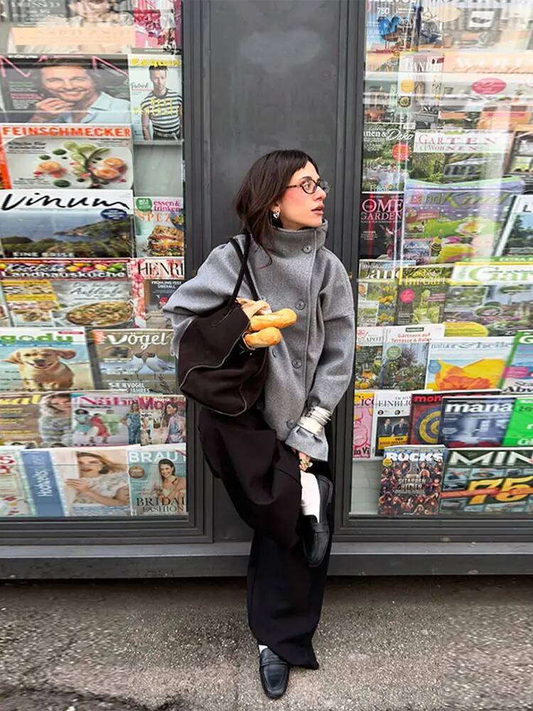 winter jacket women Solid Turtleneck Double-Breasted Pocket Coats Women Casual Loose Full Sleeve Female Jacket Autumn Office Lady Jackets