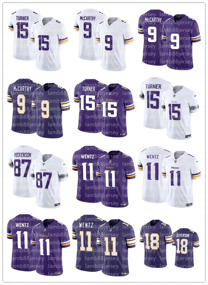 NFL Vikings Jerseys Randy Moss Sam Darnold Aaron Jones Justin Jefferson Wentz Nailor Addison J.J. McCarthy T.J. Hockenson Turner Harrison Smith ANDREW VAN Football