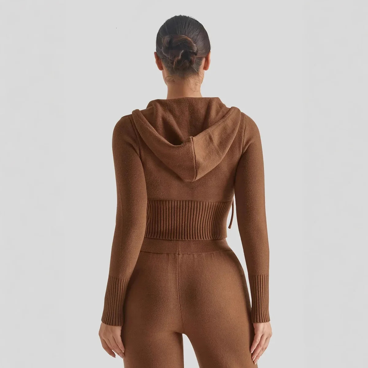 Sexy High Waist Knitted Hat Womens Long Sleeve Long Pants CrossBorder Tiktok Trendy Hooded Knitted Wear 251029