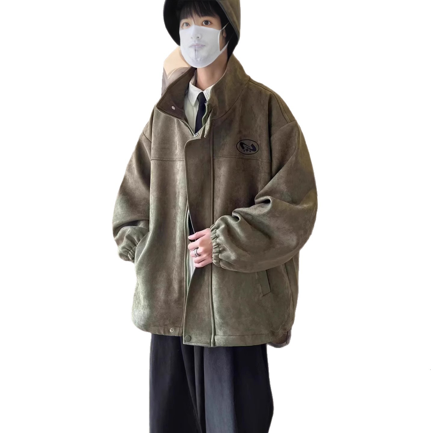 American Style Stand Collar Suede Jacket Men's Autumn Winter Fleece Lined Designer Coat Workwear Top Trendy Brand Cool High-end Casual Coat