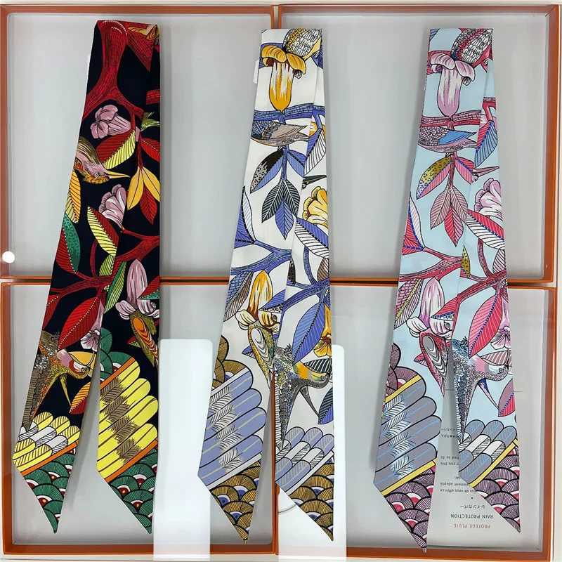 100 Silk High Quality Luxury Brand Scarf Women Headband Hair Band Foulard Tie Ribbon Neckerchief Skinny Scarves AccessoriesW251029