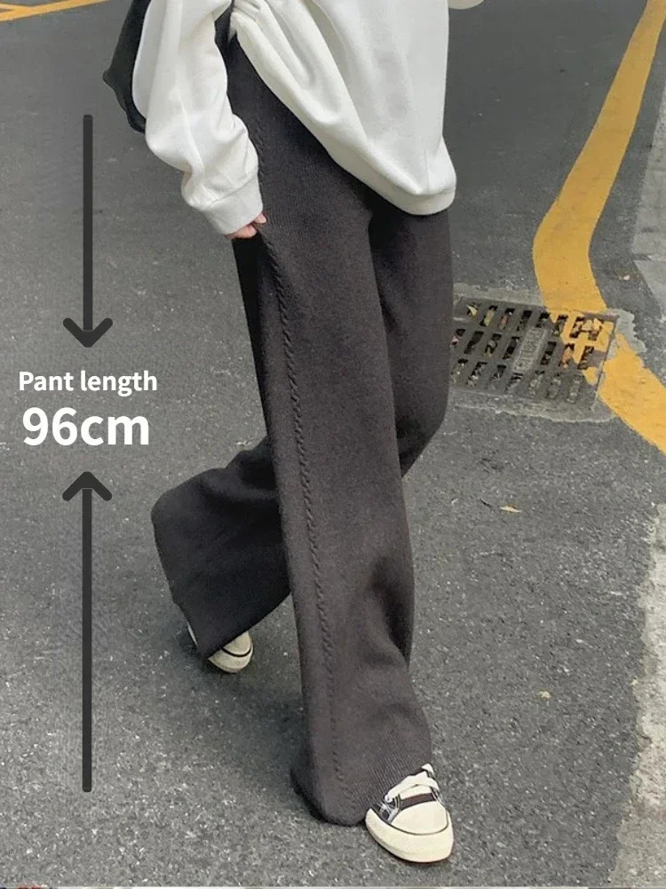 Women Pants Casual Warm Loose Knitted Wide Leg High Waist Soft Waxy Comfortable Fashion Straight Trousers for 2025 251015