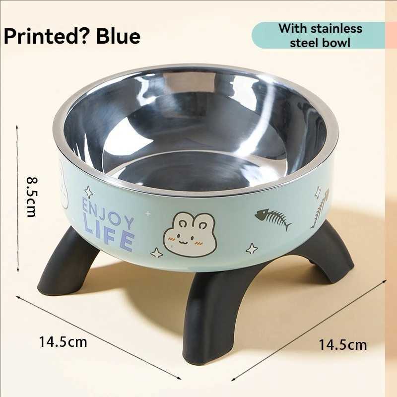 Cat high footed bowl neck protection cat bowl pet stainless steel bowl anti slip and anti knock dog bowl dog food utensil J251113